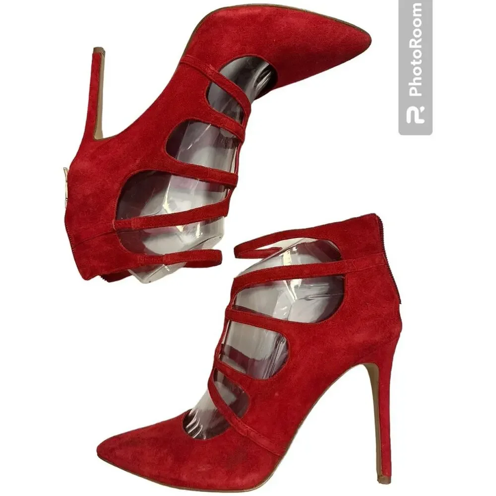 Bcbgeneration Cherry Red 4 Inch Sexy High Suede Heels size 7